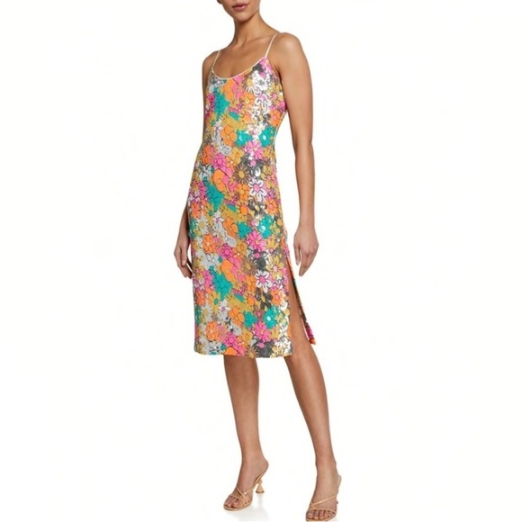 Milly Annie Floral Sequin Midi Dress NWT - Picture 3 of 10